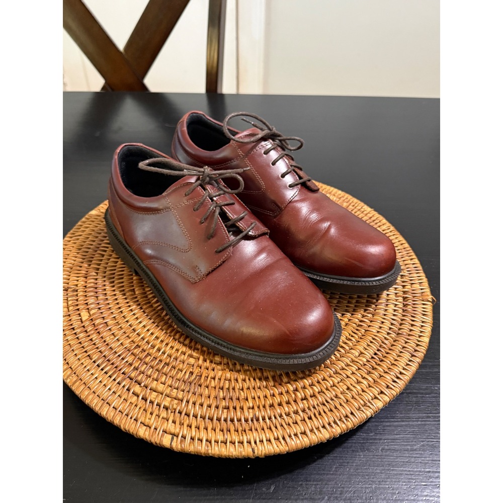 Deer Stags Times Mens Burgundy Leather Plain Toe Derby Dress Shoes 9.5 W